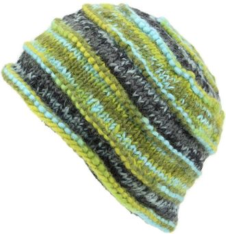 Loud Elephant Chunky Ribbed Wool Knit Beanie Hat with Space Dye Design - Green & Blue