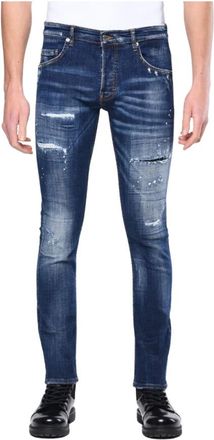 My Brand Donkerblauwe Ripped Jeans - Unieke Stijl en Perfecte Pasvorm - Heren - Slim Fit Jeans - Blauw - W36 - Katoen - Jeans