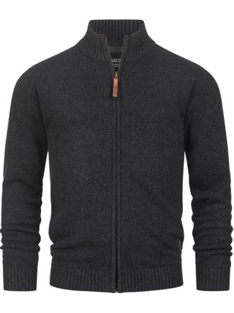 Indicode INLut Mens Cardigan with Stand-Up Collar, Fine Knit Cardigan with Collar and Zip, Black (Raven), XL