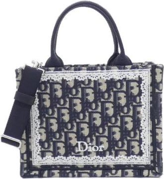 Dior Pre-owned Oblique Book Tote Mini Canvas Tote Bag - Dames - Vintage Shopper - Blauw - ONE Size - Vintage