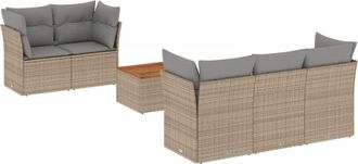 vidaXL Conjunto De Sof&aacute; De Jard&iacute;n De 6 Piezas Con Cojines, Color Beige, Polirat&aacute;n Vidaxl