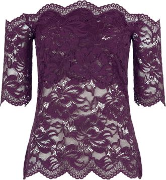 Paco Rabanne Magenta Boat Neck Scalloped Transparent Lace Polyamide Top