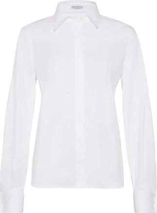 Brunello Cucinelli Monili-trim concealed-fastening shirt - women - Polyamide/Elastane/Cotton - L - White