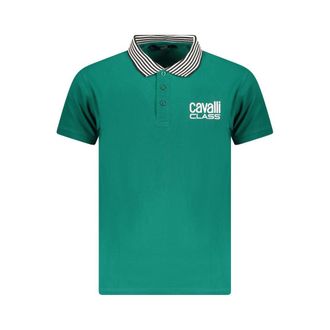 Cavalli Mens Green Cotton Men Polo Shirt - Teal - Size Medium