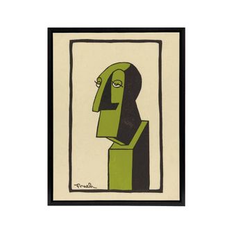 Artery8 Alfred Frueh John Drew Actor Caricature Portrait Framed Canvas Art in Beige | Size: W24 x H32