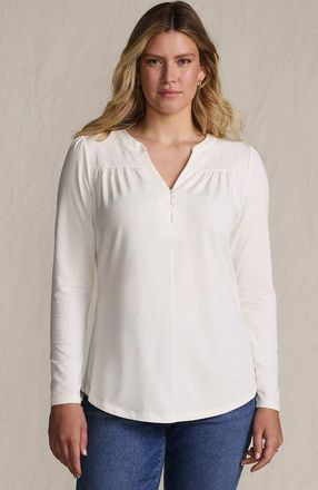 Lands End Long Sleeve Lightweight Jersey Notch Neck Tunic Top in Ivory at Nordstrom, Size X-Small