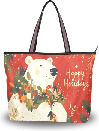 Alaza Large Tote Bag, Women Shoulder Bag Big Capacity Casual Handbags, Bear Fruit Red Shopping Tote with Pockets Zip,L