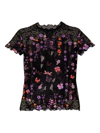 Agua Bendita floral-print mesh t-shirt - women - Elastane/Polyester - S - Black