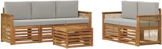 vidaXL Conjunto De Sof&aacute;s De Exterior 6 Uds. Natural Y Gris Claro Vidaxl
