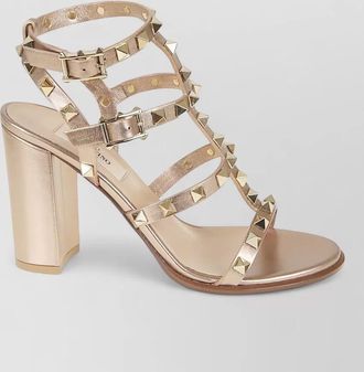 Valentino Garavani rockstud laminated calfskin block heel sandals