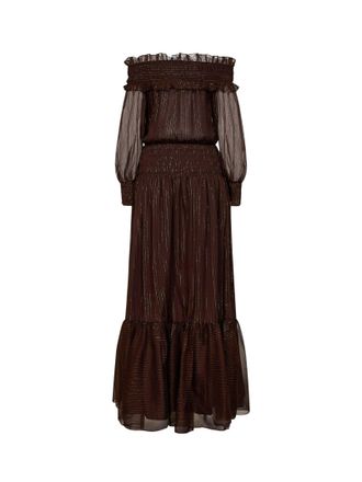 Self Portrait Womens Maxi Dress Lam&eacute; Georgette Brown Silk
