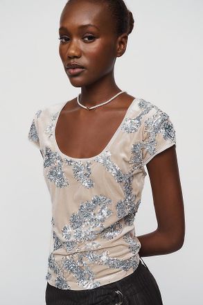 Anthropologie Maeve Embellished Scoop Neck Top