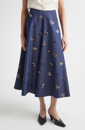 Altuzarra Varda Sequin Embellished Floral A-Line Skirt in Midnight at Nordstrom, Size 12 Us