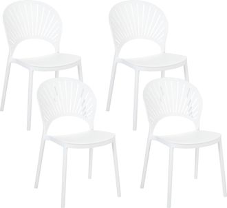 Beliani Beliani - Conjunto De 4 Sillas De Comedor Blanco Pl&aacute;stico Apilable Interior Exterior Fiumicino