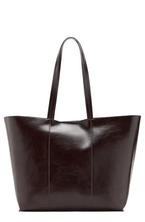 Mango Large Leather Shopper Bag in Chocolate at Nordstrom