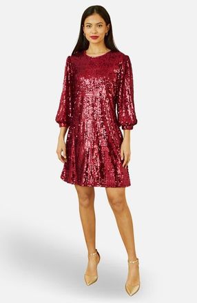 Yumi Balloon Sleeve Sequin Mini Dress in Burgundy at Nordstrom, Size 10