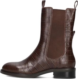Stefano Lauran Bruine Krokodillenprint Enkellaarsjes - Dames - Chelseaboots - Bruin - 39 EU - Wol - Schoenen