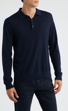 Vince Long Sleeve Merino Wool Polo in Coastal Blue at Nordstrom, Size Xx-Large