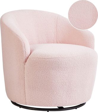 Beliani Sill&oacute;n giratorio Boucl&eacute; Rosa pastel