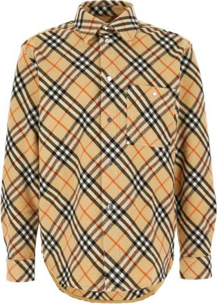 Burberry Stijlvolle Overhemden Collectie - Heren - Casual Overhemden - Beige - L - Wol - Overhemden