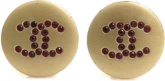 Chanel gold Color Metal Rhinestone Clip Earrings (Pre-Owned)