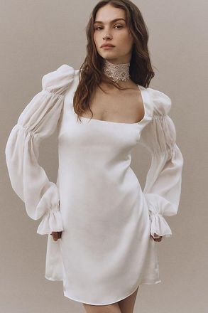 BHLDN Chiffon-Sleeve Satin Mini Dress