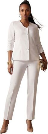 Jessica London Shaped Crepe Jacket & Straight Leg Pant Suit in White at Nordstrom, Size 28