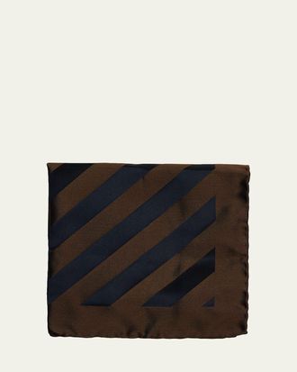 Brunello Cucinelli Mens Double-Face Wide Stripe Silk Pocket Square