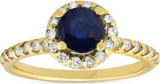 Pompeii3 1ct Blue Sapphire & Diamond Halo Engagement Ring 14K Yellow Gold