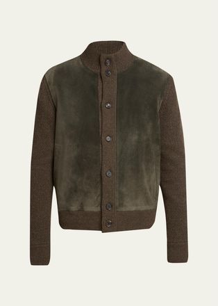 Ermenegildo Zegna Mens Cashmere and Suede Bomber-Style Sweater