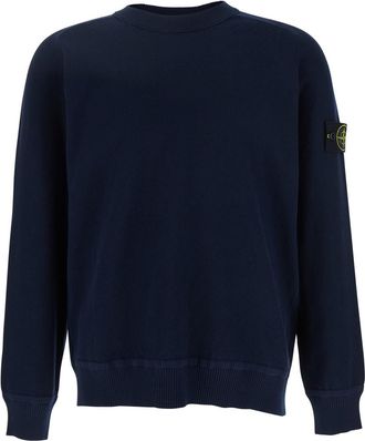 Stone Island Blue Crewneck T-shirt With Removable Compass Logo Applied On The Sleeve In Cotton Man
