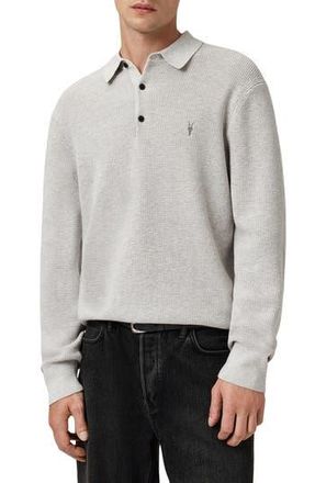 AllSaints Waffle Knit Polo in Moon Grey at Nordstrom Rack, Size Xx-Large