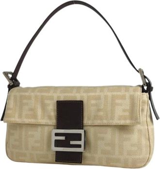Fendi Pre-owned Shoulder Bags, female, Beige, Size: ONE SIZE Pre-owned Vintage Canvas Shoulder Bag