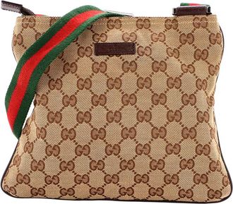 Gucci Brown Gg Canvas Web Strap Zip Messenger Bag Small (Authentic Pre-Loved)