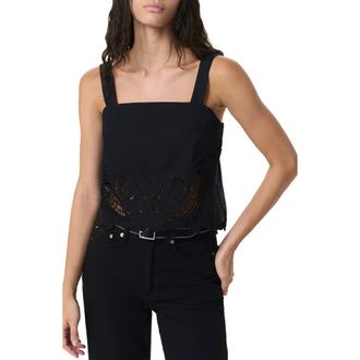 Rag & Bone Clem Embroidered Trim Cotton Tank in Black at Nordstrom, Size Xx-Small