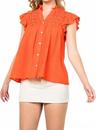 THML Clothing Embroidered Button Down Top In Orange