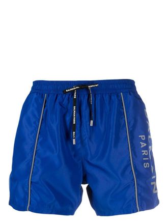Balmain logo-print swim shorts - men - Polyester/Polyester - S - Blue
