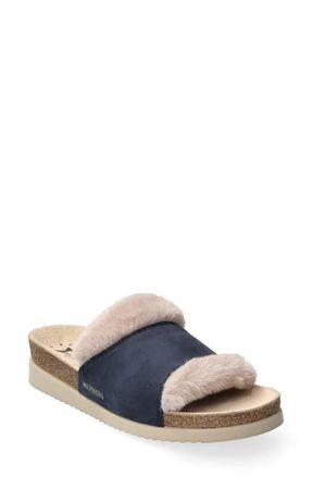 Mephisto Hemeline Faux Fur Slide Sandal in Jeans Blue at Nordstrom, Size 12
