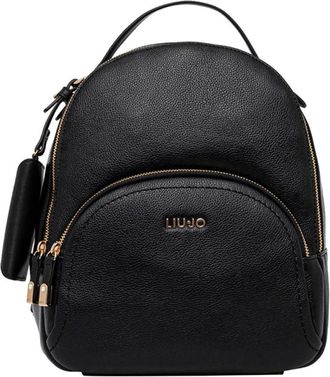 Liu Jo Backpacks, female, Black, Size: ONE SIZE Black Leather Backpack with Golden Details