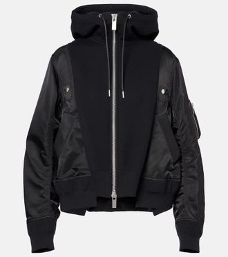 sacai Paneled cotton-blend zip-up hoodie