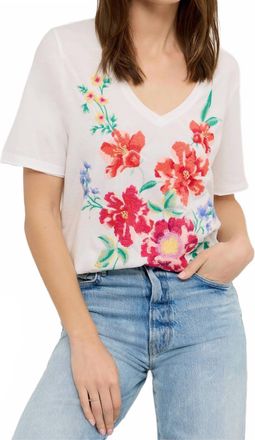 Johnny Was Celiora Raw Hem V-Neck Tee In White