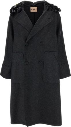 Plan C Plan C - Double-Breasted Coat - Dames - Mantels - Zwart - Maat: XS Wol
