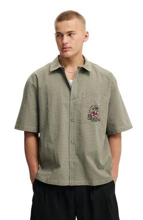Cotton On Mens Darcy Short Sleeve Shirt in Khaki Check Emb at Nordstrom, Size Xx-Small