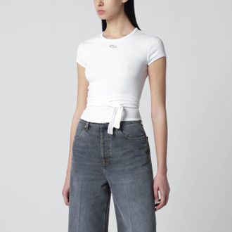 Diesel T-shirt cropped bianca con nastro incrociato
