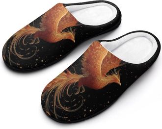Generic Phoenixes Flowing Feathers Slippers Men Winter Warm Cotton Anti-Slip Indoor Slip-Ons House Shoes