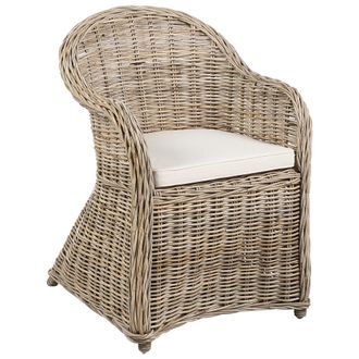 Beliani Silla De Jard&iacute;n De Rat&aacute;n Natural Interior Coj&iacute;n Beige Claro Susua Ii