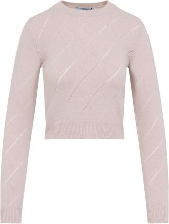 Prada Kortarmige Kasjmier Trui - Dames - Cashmere truien - Roze - M - Kasjmier - Truien & Vesten