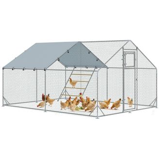 OEM Gallinero Met&aacute;lico De Exterior De 3x4m Con Percha Multiusos Comedero Colgante Tipo Brocheta Y Lona Protectora Resistente