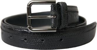Dolce & Gabbana Zwarte Exotische Leren Riem met Zilveren Metalen Gesp