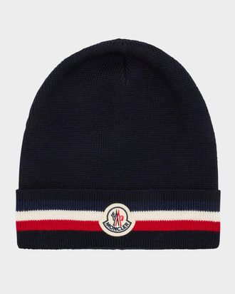 Moncler Men & apos;s Striped-Trim Wool Beanie